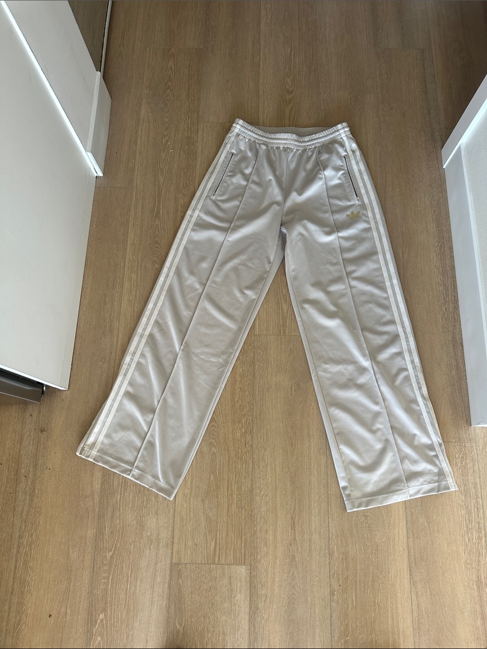 adidas Kids Cream Track Pants with White Side Stripes